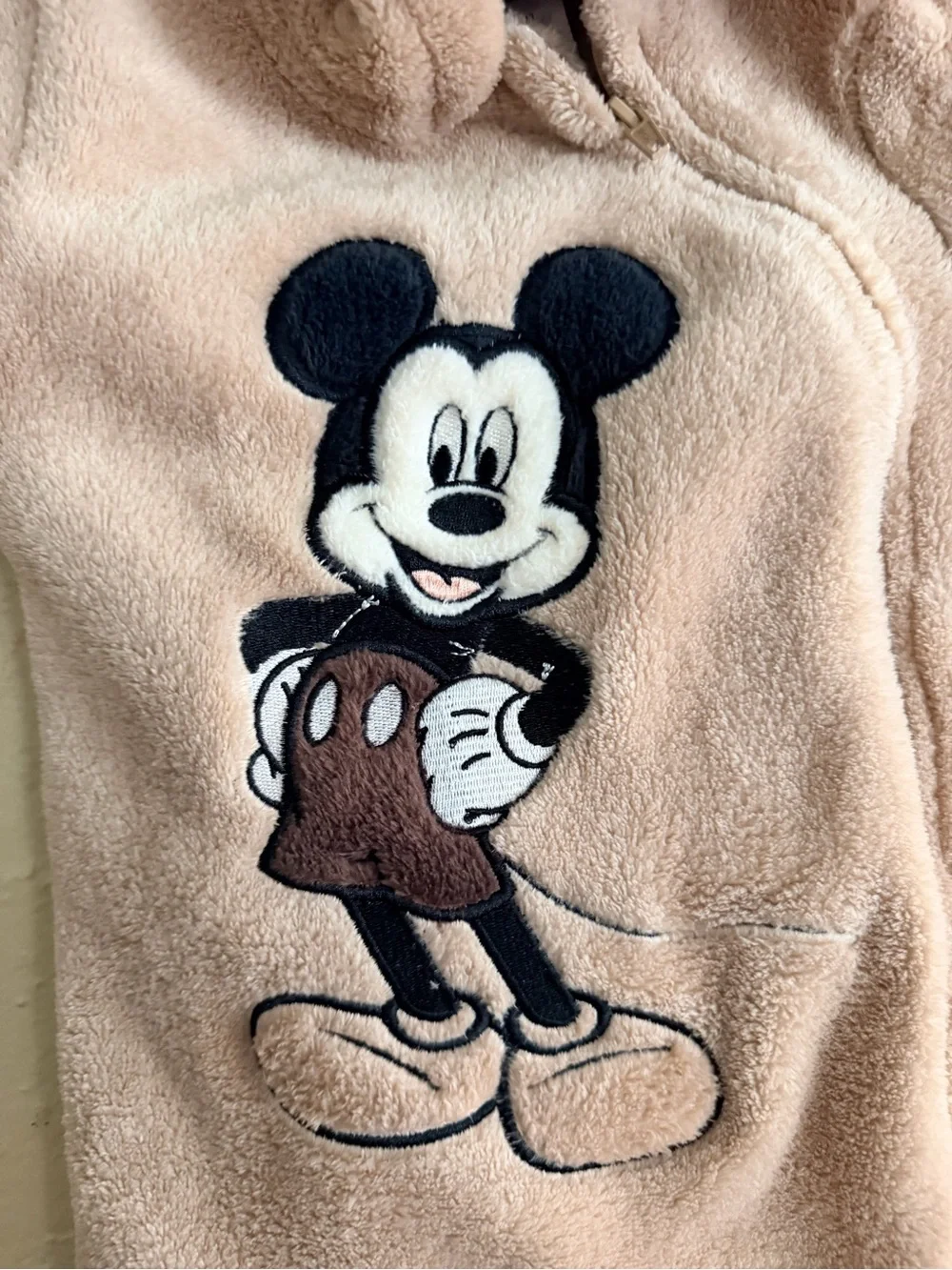 Disney Plush Light Pink Mickey Mouse Hooded Footie